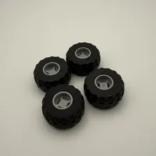 LEGO Black Wheels 11mm x 12mm & 24 x 12 R Balloon Tires Gray Rims X4 56890/6014b