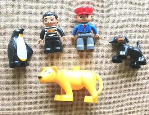 5 Lego Duplo Toy Figures Penguin, Lion, Black Dog, Prisoner & Conductor 