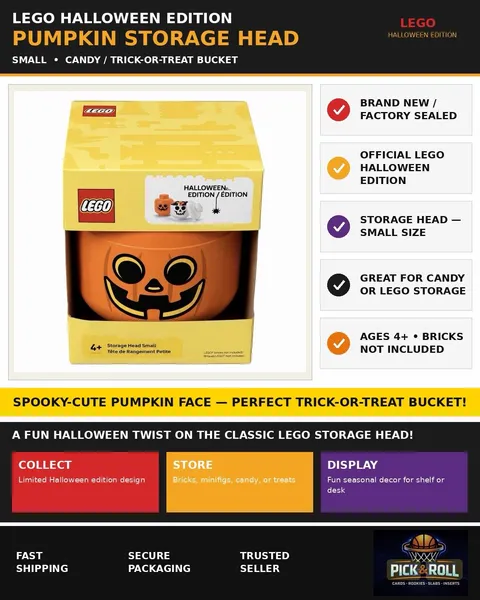 LEGO  Halloween Pumpkin Large Storage Head Container (NEW)