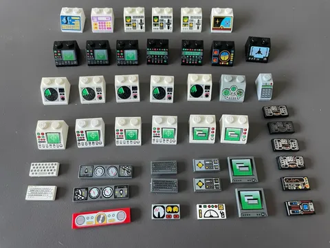 LEGO Lot of 45 Sloped Printed Tiles: Control Panels, Computers, Dashboards Lot 2