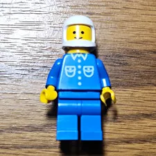 LEGO Minifigure Blue Outfit with White Helmet - Plastic Figure Toy Character