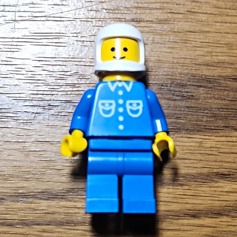 LEGO Minifigure Blue Outfit with White Helmet - Plastic Figure Toy Character