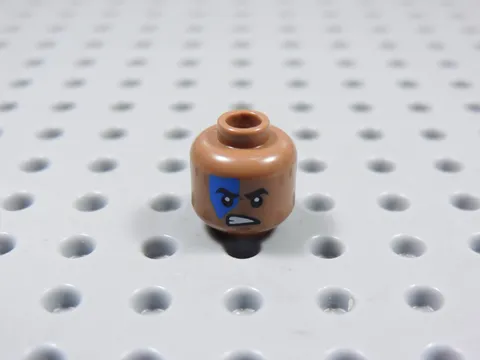 LEGO Medium Brown Dual Sided Head Blue Around Eye Angry Minifig BG