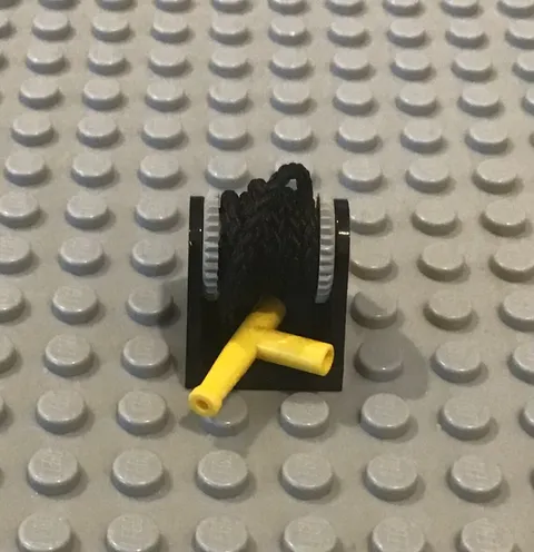 LEGO Black String Reel Gray Drum 2x2 Complete w/ Hose & Yellow Nozzle