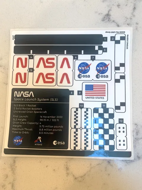 LEGO STICKER SHEET for 10341 NASA Artemis Space Launch System,  New & Genuine!