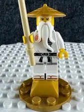LEGO Ninjago Retired Sensei Wu NJO0225 Gold Hat White Robe Staff Minifigure