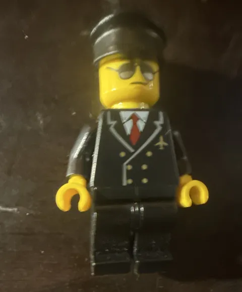 LEGO Minifigure Black Suit Jacket w/ Red Tie, Black Legs & Black Hat