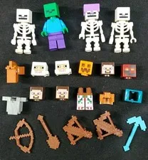 Lego Minecraft Minifig Parts Lot Skeleton Zombie Sheep Crossbow Pickaxe Armor