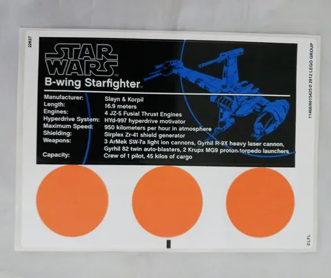 Lego STICKER SHEET for 10227 B-Wing Starfighter UCS,  New & Genuine