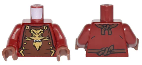LEGO Dark Red Torso Ninjago Reddish Brown Armor with Ties, Gold Buckles and Drag