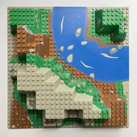 LEGO Raised Baseplate 32x32 Canyon Blue River Rocks Brown Green Mountain 6024px5