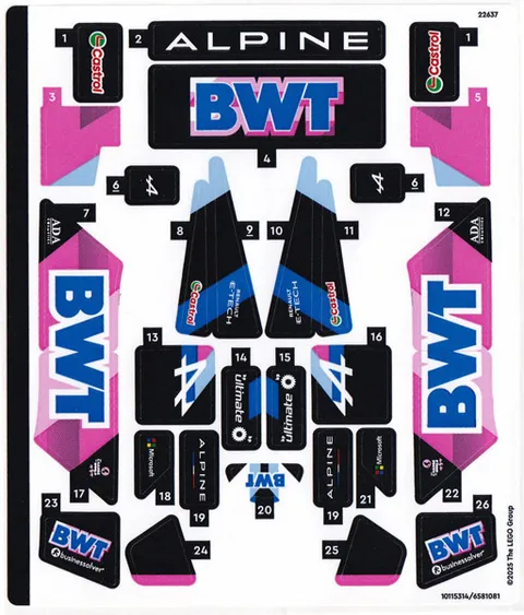 LEGO STICKER SHEET 77248 BWT ALPINE F1 TEAM A524 from set New