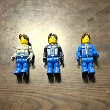 LEGO City Minifigure Lot of 3 Blue Jumpsuit Workers/Mechanics Plastic Figures