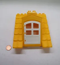 Lego Duplo Yellow Gold Gabled Roof White Door Gable Building House Block Brick