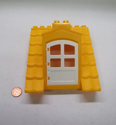 Lego Duplo Yellow Gold Gabled Roof White Door Gable Building House Block Brick