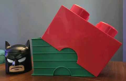 Large LEGO 2x2 Brick Red Top Green Bottom Storage Box w/ Batman Container