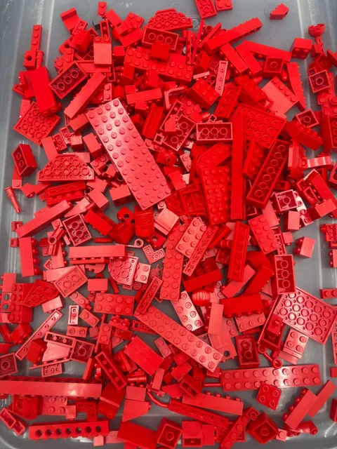 1 lb. Bulk Mixed Red Legos - standard blocks and unique pieces (Lot F)