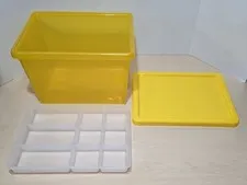 New Rare 2014 LEGO 4094 Large Storage Box & 4096 Sorting Tray & Lid Set Yellow