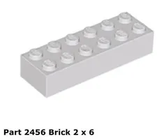 Lego 1x 2456 Light Gray Brick 2 x 6 Castle 1980’s Rare
