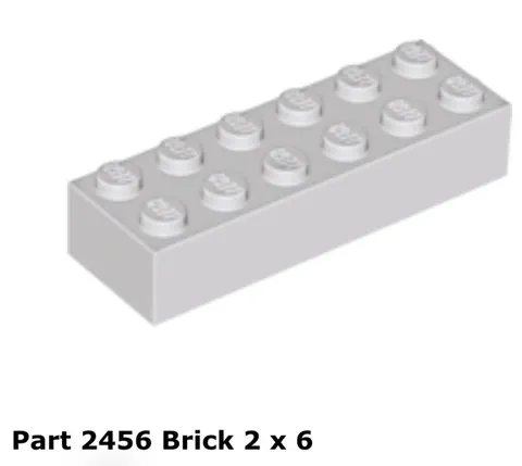 Lego 1x 2456 Light Gray Brick 2 x 6 Castle 1980’s Rare