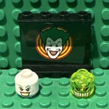 LEGO The Joker Printed Panel Screen + 2 Minifigure Heads Lot, 3 Pieces