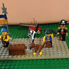 LEGO Pirates Pirate Captain Minifigures Lot w/ Cannon, Monkey, Chest & Flag
