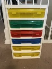 IRIS LEGO Brick Tower Storage Container 6 Drawers Minifigure Faces Multicolor