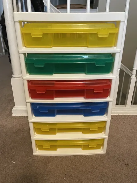 IRIS LEGO Brick Tower Storage Container 6 Drawers Minifigure Faces Multicolor
