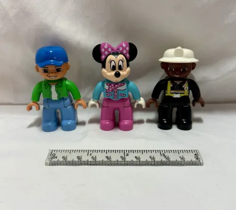 LEGO Duplo Figure Lot of 3 Disney Minnie Mouse Firefighter Boy With Cap