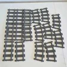 Lot Of 16 Grey Lego Train Track Parts, Train Parts of 8 Straight & 8 Curved