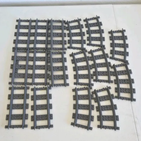 Lot Of 16 Grey Lego Train Track Parts, Train Parts of 8 Straight & 8 Curved