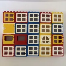 Lego Duplo Windows and Doors Lot of 20 Red Blue Yellow