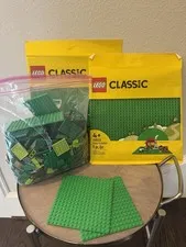 Set of 2 LEGO Classic Green Baseplates 11023 w/ 2 lbs Bulk Lot of Green Pieces