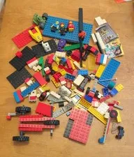 Lot of LEGO People, Bricks, Bulk Blocks, Pieces, Plates, Wheels, Vintage 