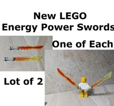 New LEGO Power Energy Sword Set Lot of 2 Serrated Blade Marbled Flame Hilts