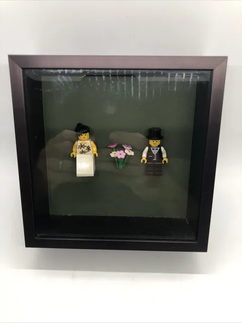 Lego Bride And Groom Mini Figs W/ Bouquet Framed Wedding Gift Couple