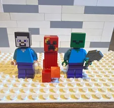 LEGO Minecraft Minifigure Lot Steve Creeper Zombie w/ Shovel Plastic 6+