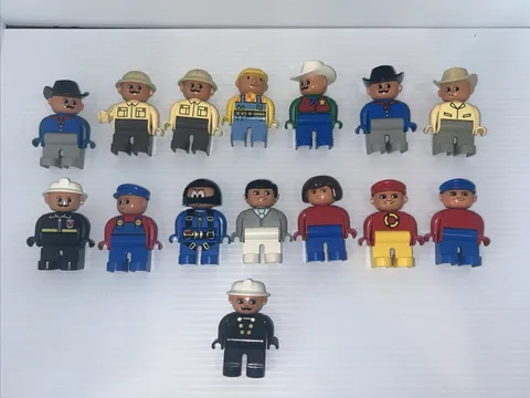 15 pc Set Vintage Lego Duplo Wide Figures Cowboy Worker Boy Girl Driver