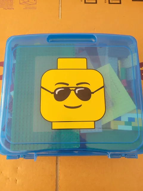Lego Blue Project Case Minifigure Storage Case Head Sunglasses Filled W Legos @5