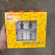 LEGO Display Case For 8 Mini Figures Clear With Red Plastic Gray Bases 8” NEW