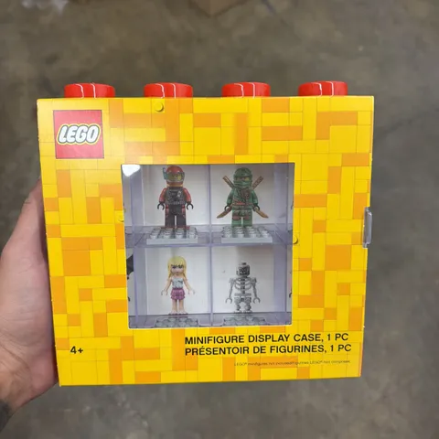 LEGO Display Case For 8 Mini Figures Clear With Red Plastic Gray Bases 8” NEW