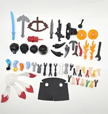 LEGO Minifigure Accessory Lot Weapons, Effects/Flames, Heads & Mixed Pieces