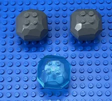 LEGO Set of 3 Boulder Rock 4 x 4 Octagonal Dark Gray/Trans Light-Blue (30293)