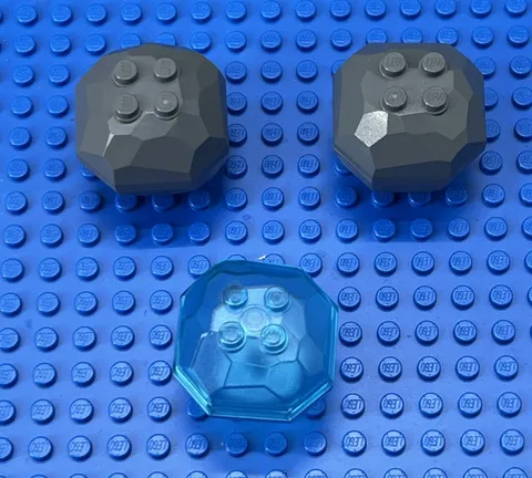 LEGO Set of 3 Boulder Rock 4 x 4 Octagonal Dark Gray/Trans Light-Blue (30293)