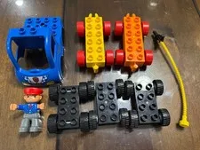 LEGO DUPLO WHEEL LOT WITH POLICE OFFICER AND VEHICLE *CLEAN*