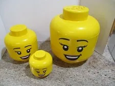LEGO YELLOW HEAD STORAGE CONTAINERS SET OF 3 LARGE SMALL MINI STACKABLE