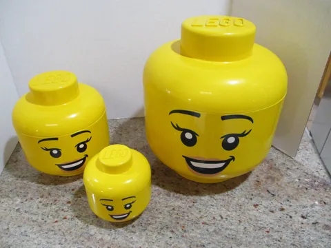 LEGO YELLOW HEAD STORAGE CONTAINERS SET OF 3 LARGE SMALL MINI STACKABLE