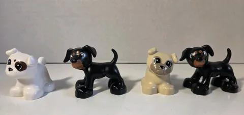 Lego Duplo Pet Dogs Figures Black With Brown , White With Spot , Pug Lot Of 4 