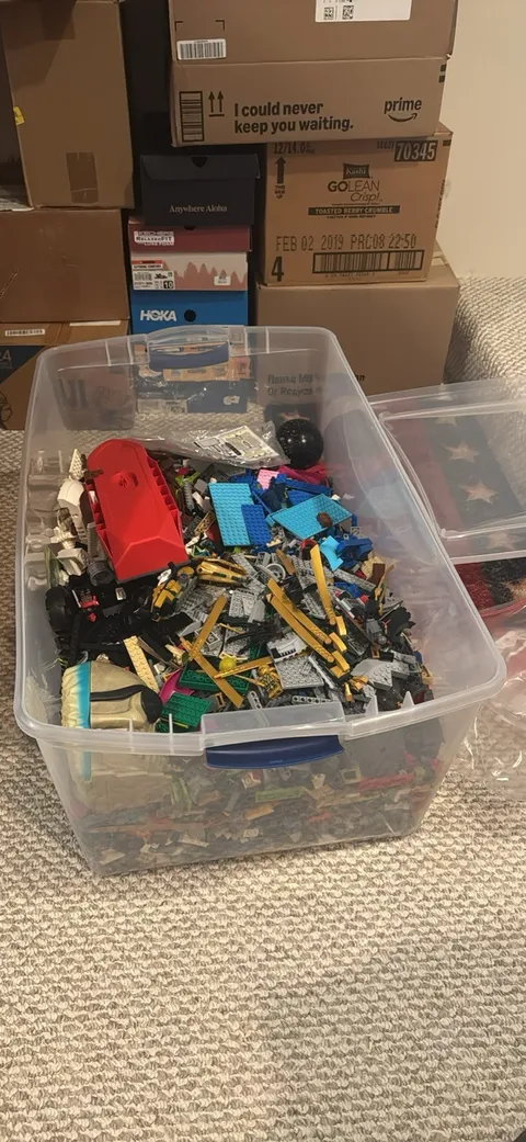 LEGO Bulk Mixed Lot Pieces & Parts w/ Minifigures, Storage Tote, Booklets