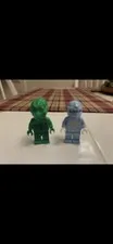 LEGO Minifigure Lot of 2 Green & Light Blue Figures w/ Helmets Head Pieces